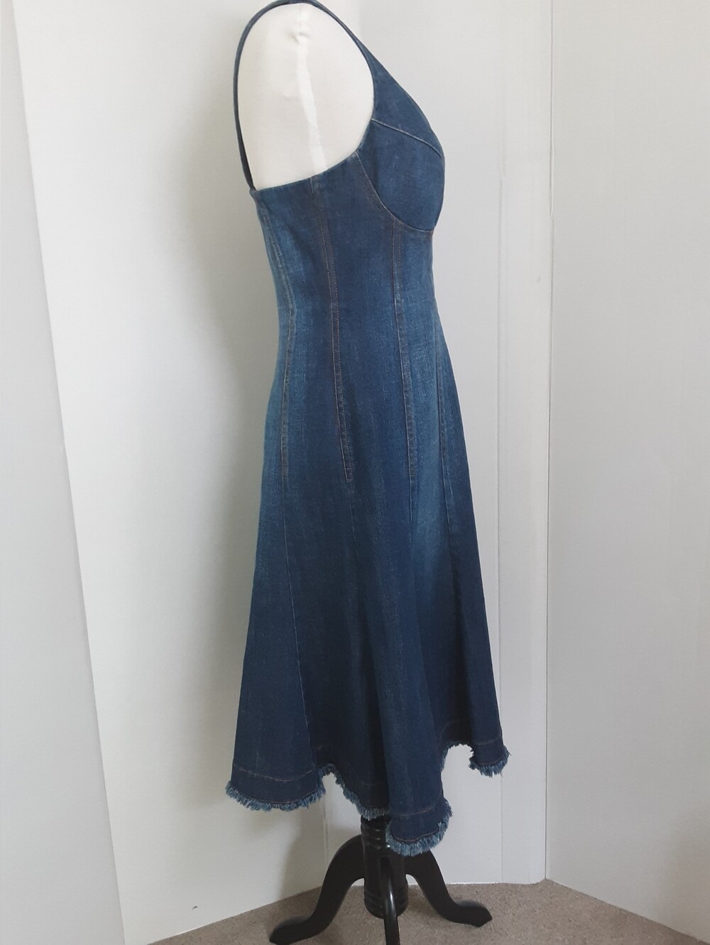 Heavy Dark Wash Denim Fit-N-Flare Structured Sweetheart Bust Dress Sz 10 - NWOT - Picture 3 of 9